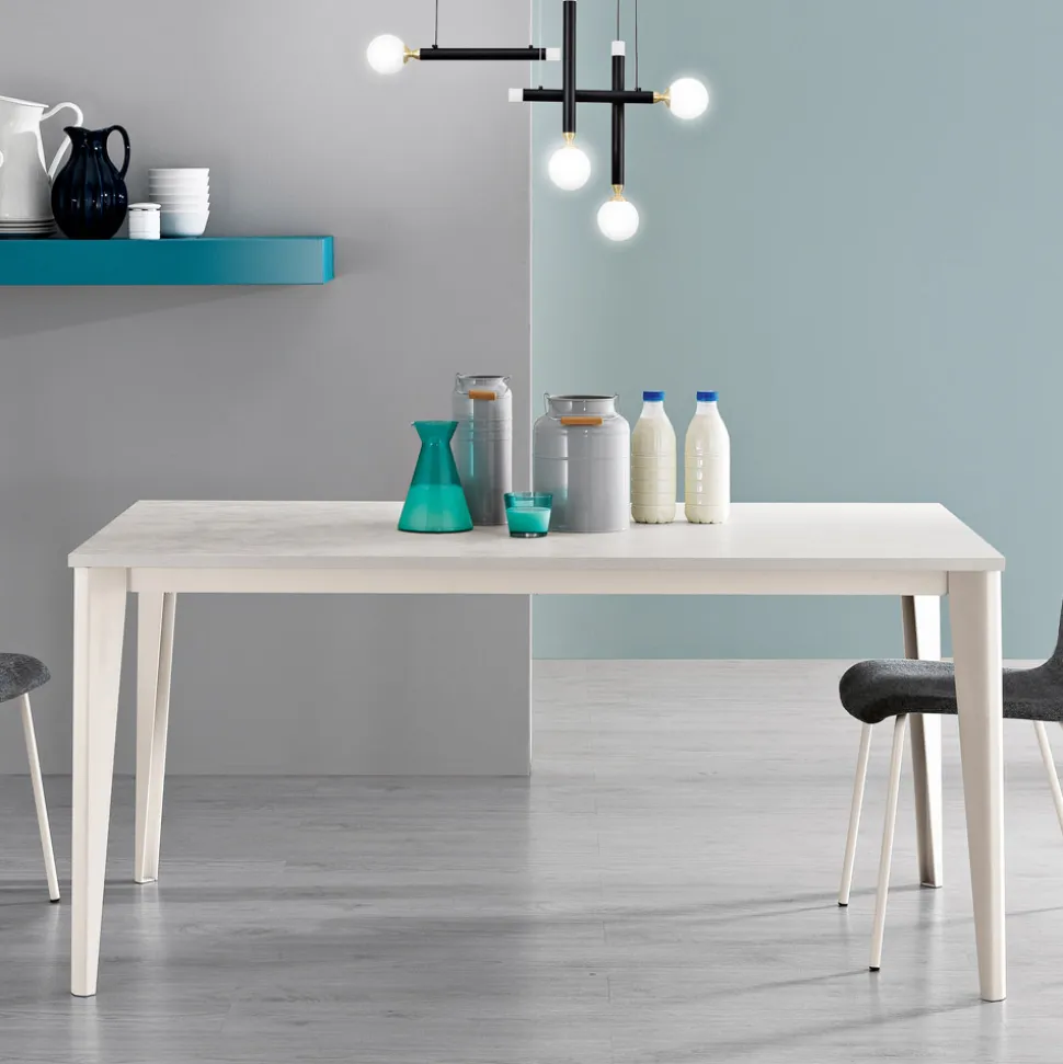 Tavolo Allungabile con Piano in Melaminico Cemento Bianco Ghiaccio - Ariel