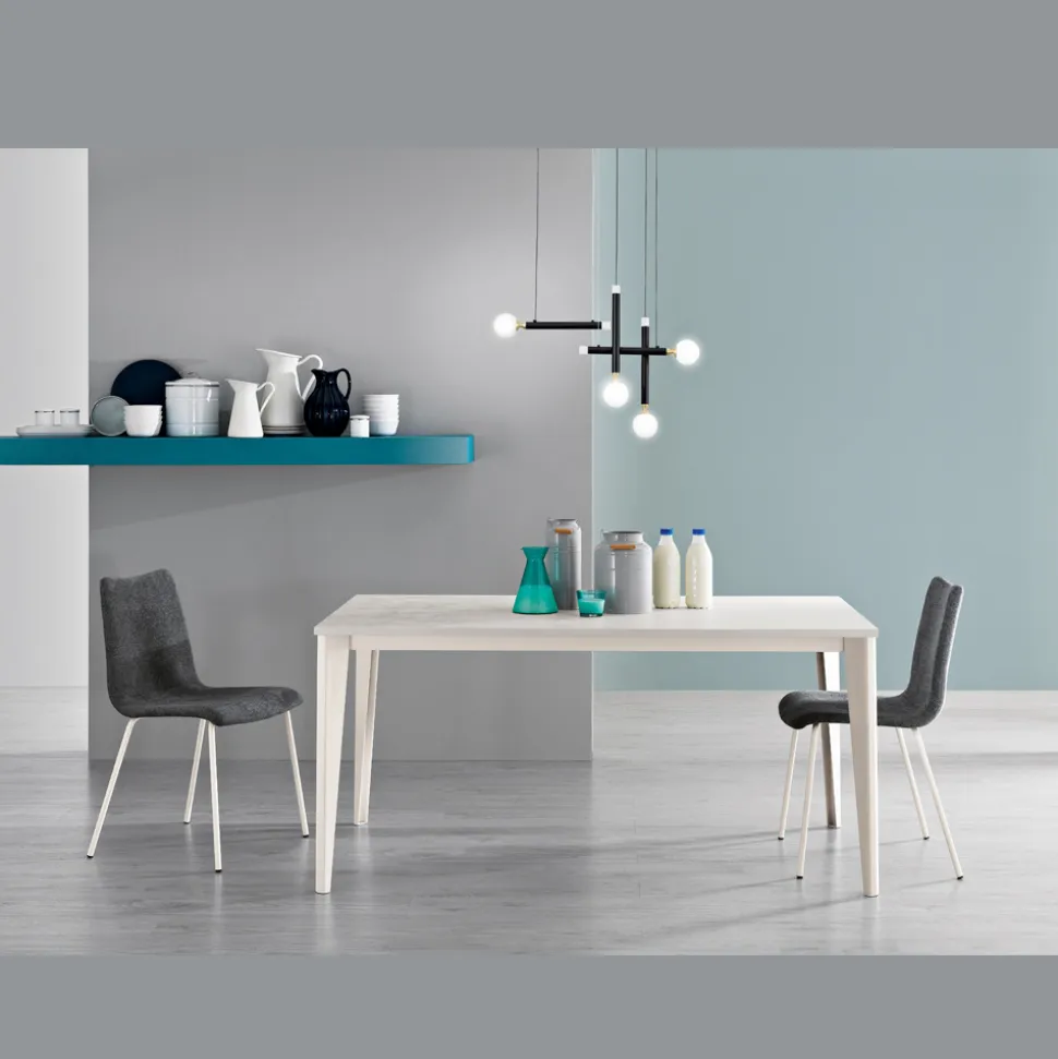 Tavolo Allungabile con Piano in Melaminico Cemento Bianco Ghiaccio - Ariel