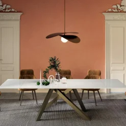 Tavolo Allungabile con Piano in Vetro Bianco Opaco Made in Italy - Settimmio