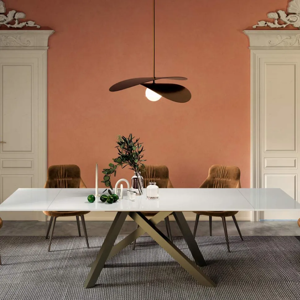 Tavolo Allungabile con Piano in Vetro Bianco Opaco Made in Italy - Settimmio