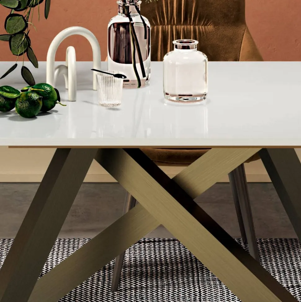 Tavolo Allungabile con Piano in Vetro Bianco Opaco Made in Italy - Settimmio