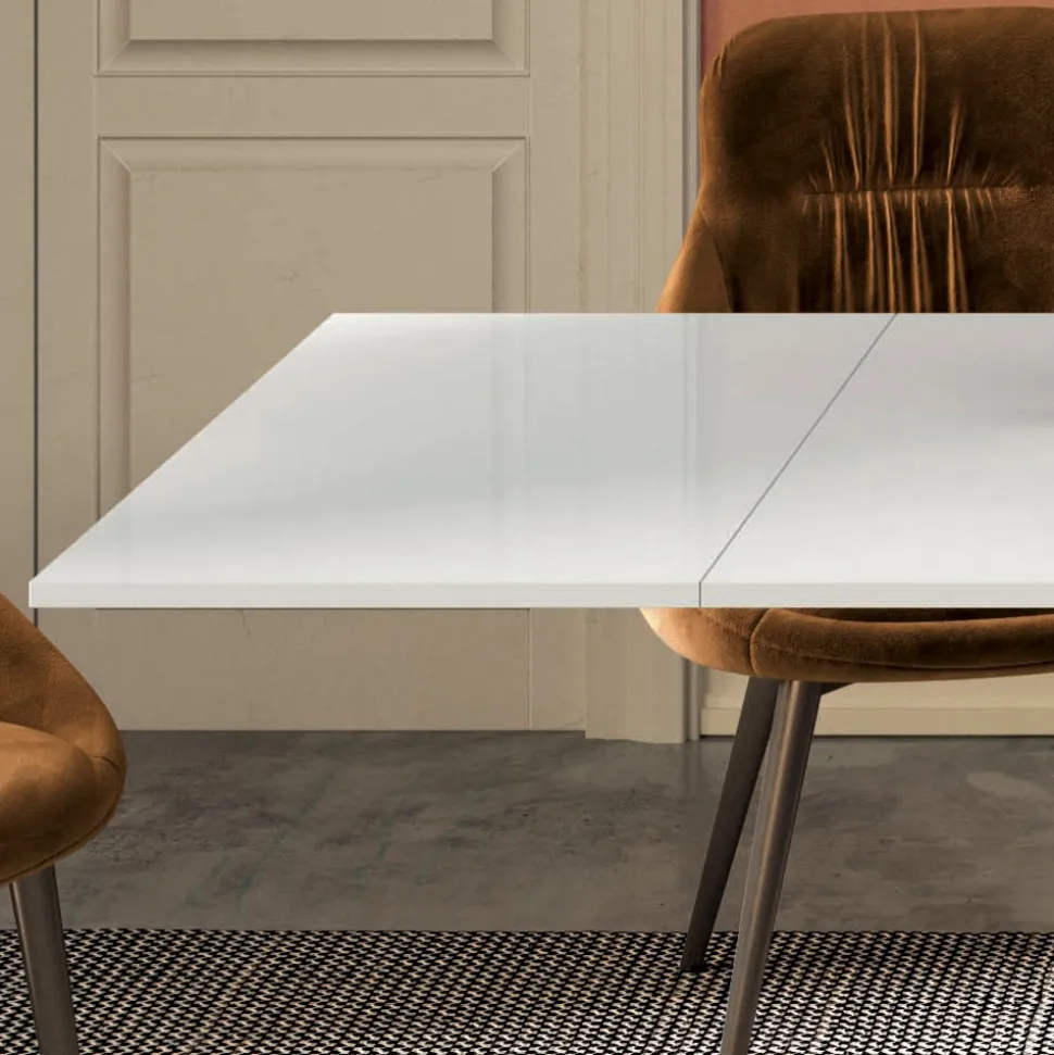 Tavolo Allungabile con Piano in Vetro Bianco Opaco Made in Italy - Settimmio