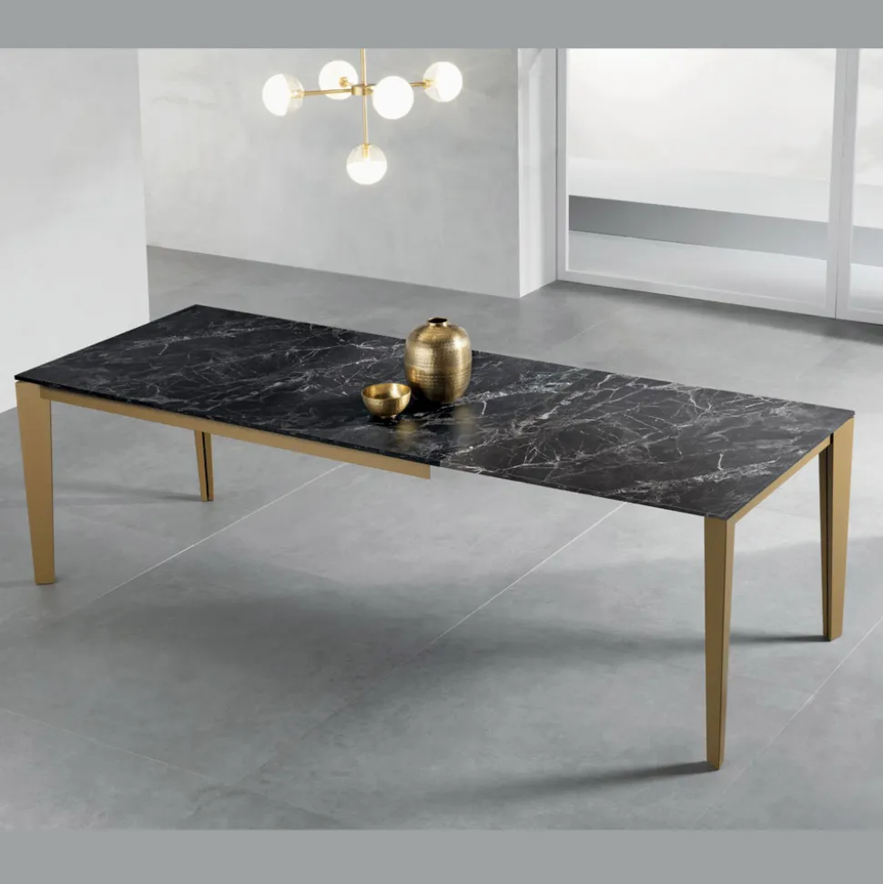 Tavolo Allungabile con Piano in Laminato Effetto Marmo Dark - Anice