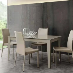 Tavolo allungabile con piano in vetro temperato moderno Baltimora