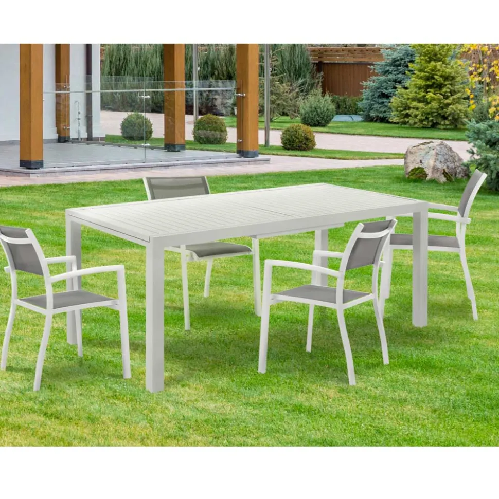 Tavolo Allungabile da Giardino con Piano e Base in Alluminio Bianco - Parler