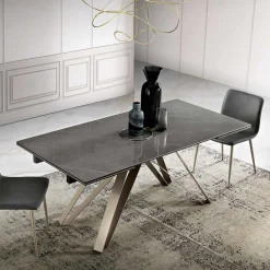 Tavolo Allungabile da Soggiorno in Metallo e Vetroceramica Made in Italy - Meluso