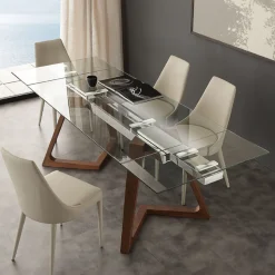 Tavolo allungabile di design con piano in vetro temperato Iside