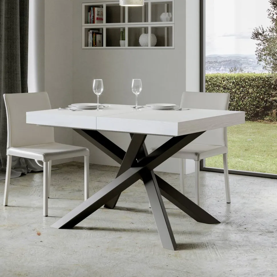 Tavolo Allungabile Fino a 440 cm in Ferro Antracite e Legno Made in Italy - Graffo