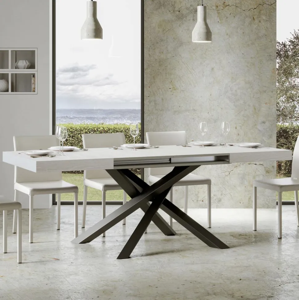Tavolo Allungabile Fino a 440 cm in Ferro Antracite e Legno Made in Italy - Graffo