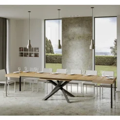 Tavolo Allungabile Fino a 440 cm in Ferro Antracite e Legno Made in Italy - Graffo