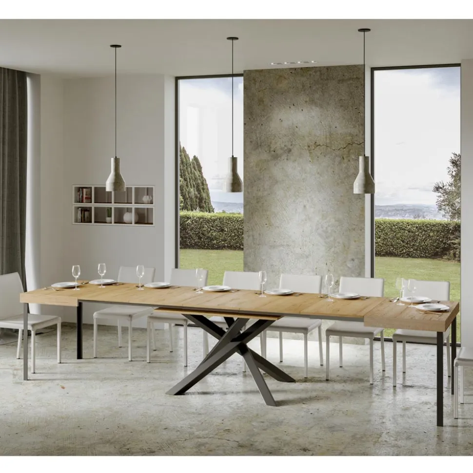 Tavolo Allungabile Fino a 440 cm in Ferro Antracite e Legno Made in Italy - Graffo