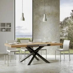 Tavolo Allungabile Fino a 440 cm in Ferro Antracite e Legno Made in Italy - Graffo
