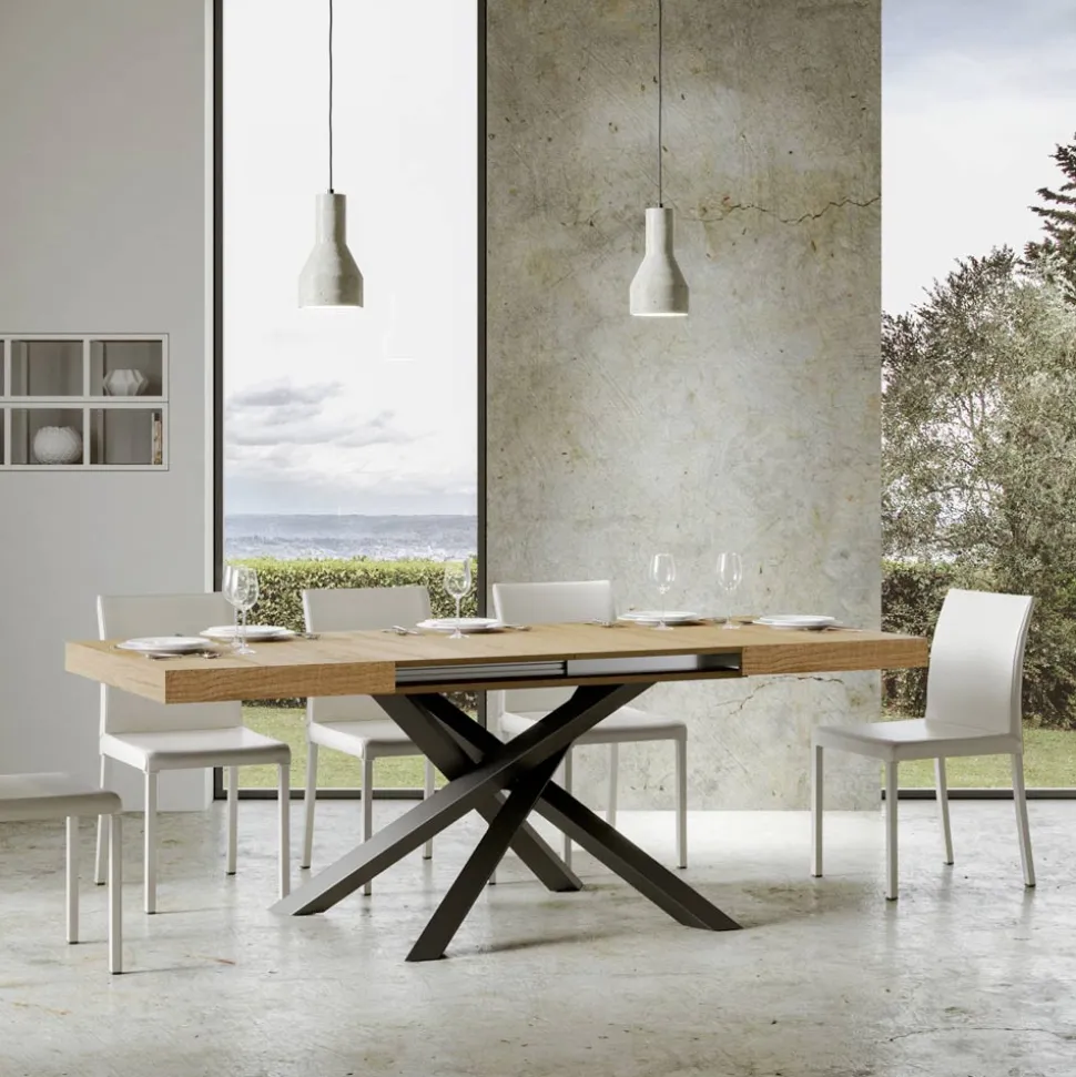 Tavolo Allungabile Fino a 440 cm in Ferro Antracite e Legno Made in Italy - Graffo