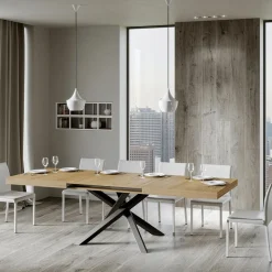 Tavolo Allungabile Fino a 440 cm in Ferro Antracite e Legno Made in Italy - Graffo