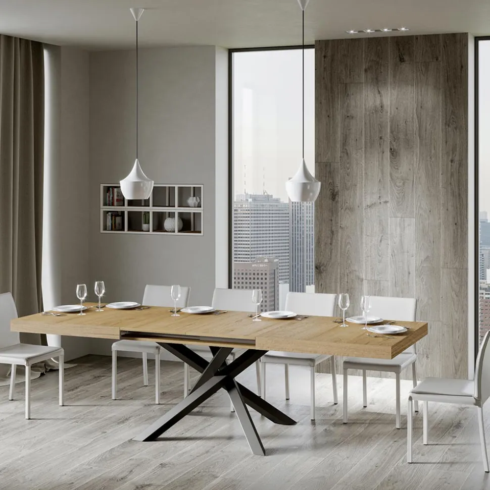 Tavolo Allungabile Fino a 440 cm in Ferro Antracite e Legno Made in Italy - Graffo
