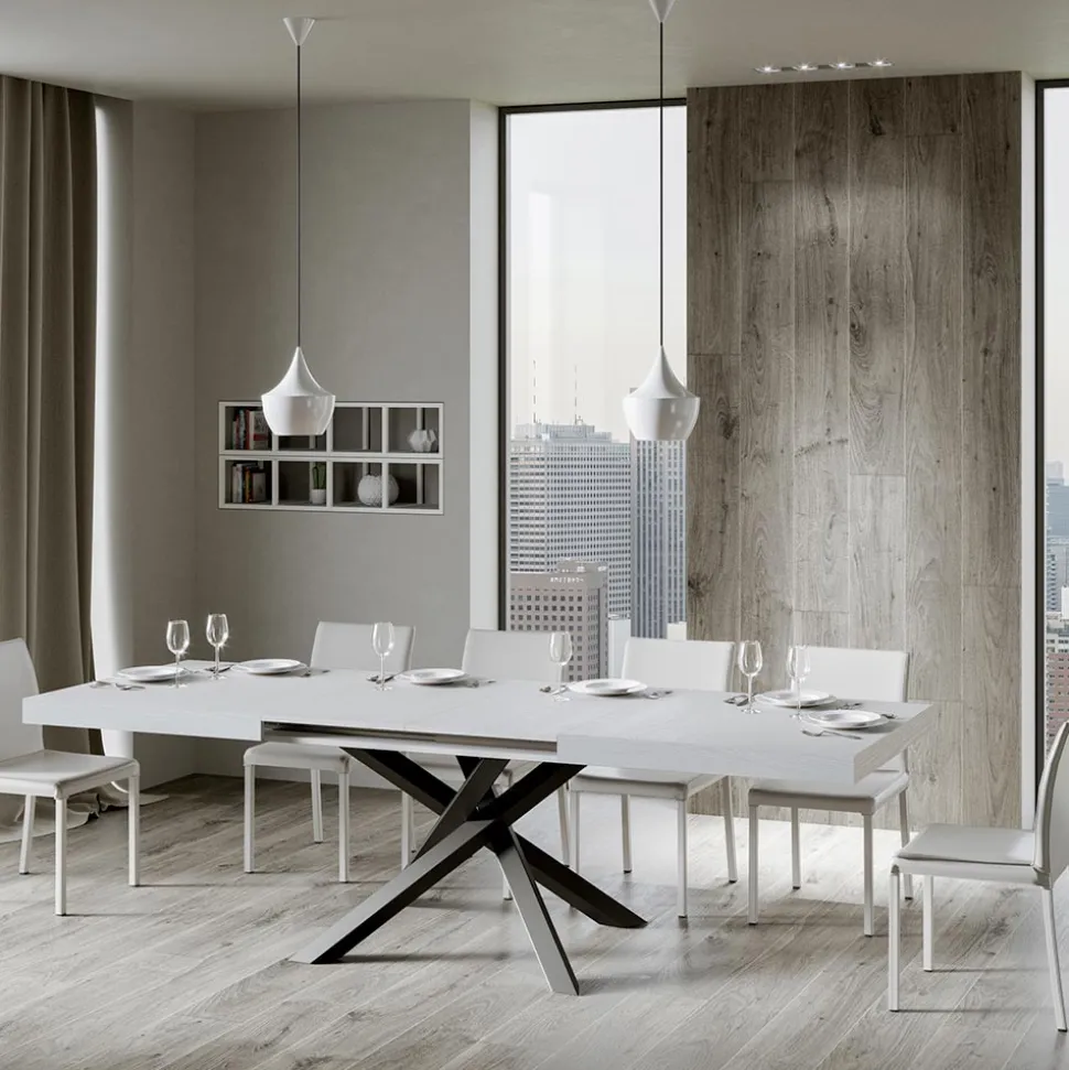 Tavolo Allungabile Fino a 440 cm in Ferro Antracite e Legno Made in Italy - Graffo