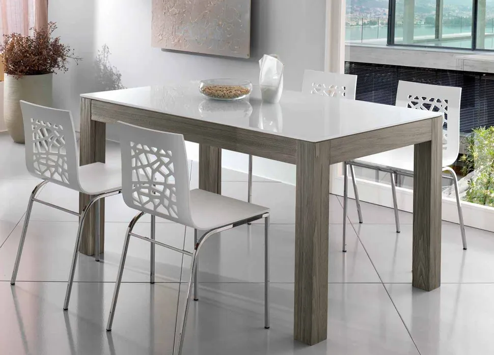Tavolo Allungabile fino a 270 cm in Vetro e Legno Frassino Made in Italy – Homer