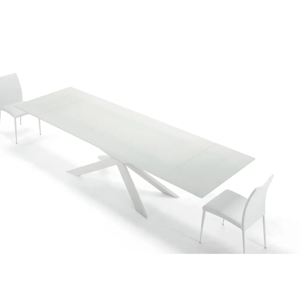 Tavolo Allungabile fino 278 cm in Vetro e Acciaio Bianco Made in Italy – Grotta