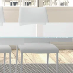 Tavolo Allungabile fino 278 cm in Vetro e Acciaio Bianco Made in Italy – Grotta