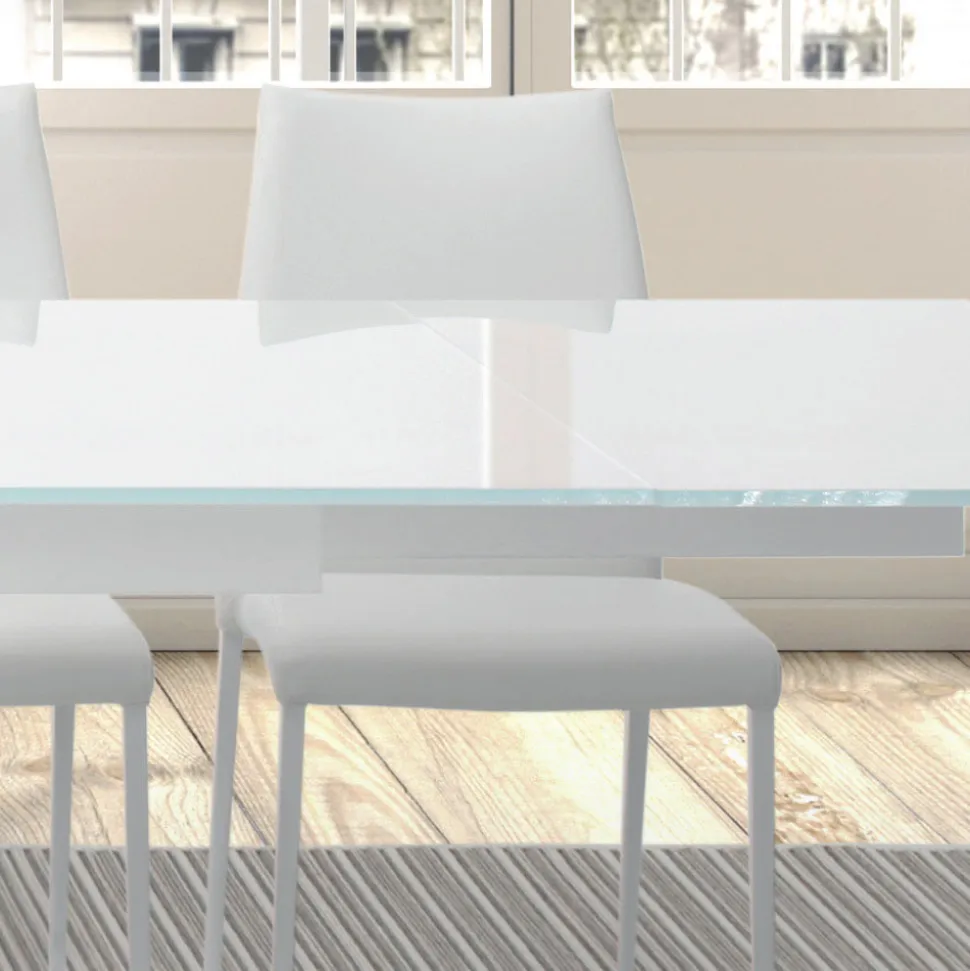 Tavolo Allungabile fino 278 cm in Vetro e Acciaio Bianco Made in Italy – Grotta