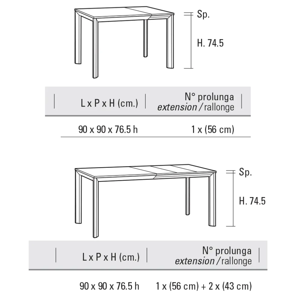 Tavolo Allungabile Fino 232 cm Quadrato in Hpl Made in Italy - Filiberto