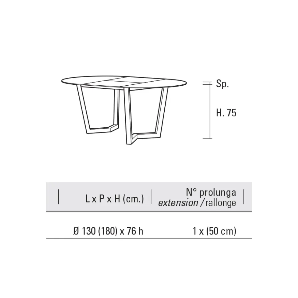Tavolo Allungabile Fino 180 cm Tondo Hpl Stratificato Made in Italy - Bastiano