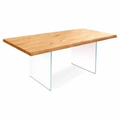 Tavolo allungabile in impiallacciato rovere con gambe in vetro - Nico