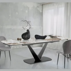 Tavolo Allungabile in Metallo e Piano in Ceramica Finitura Marmo Onice - Marche
