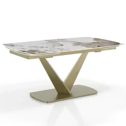 Tavolo Allungabile in Metallo e Piano in Ceramica Finitura Marmo Onice - Marche