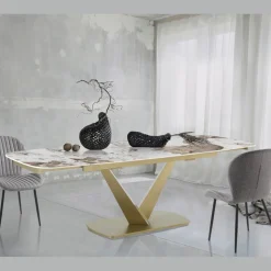 Tavolo Allungabile in Metallo e Piano in Ceramica Finitura Marmo Onice - Marche