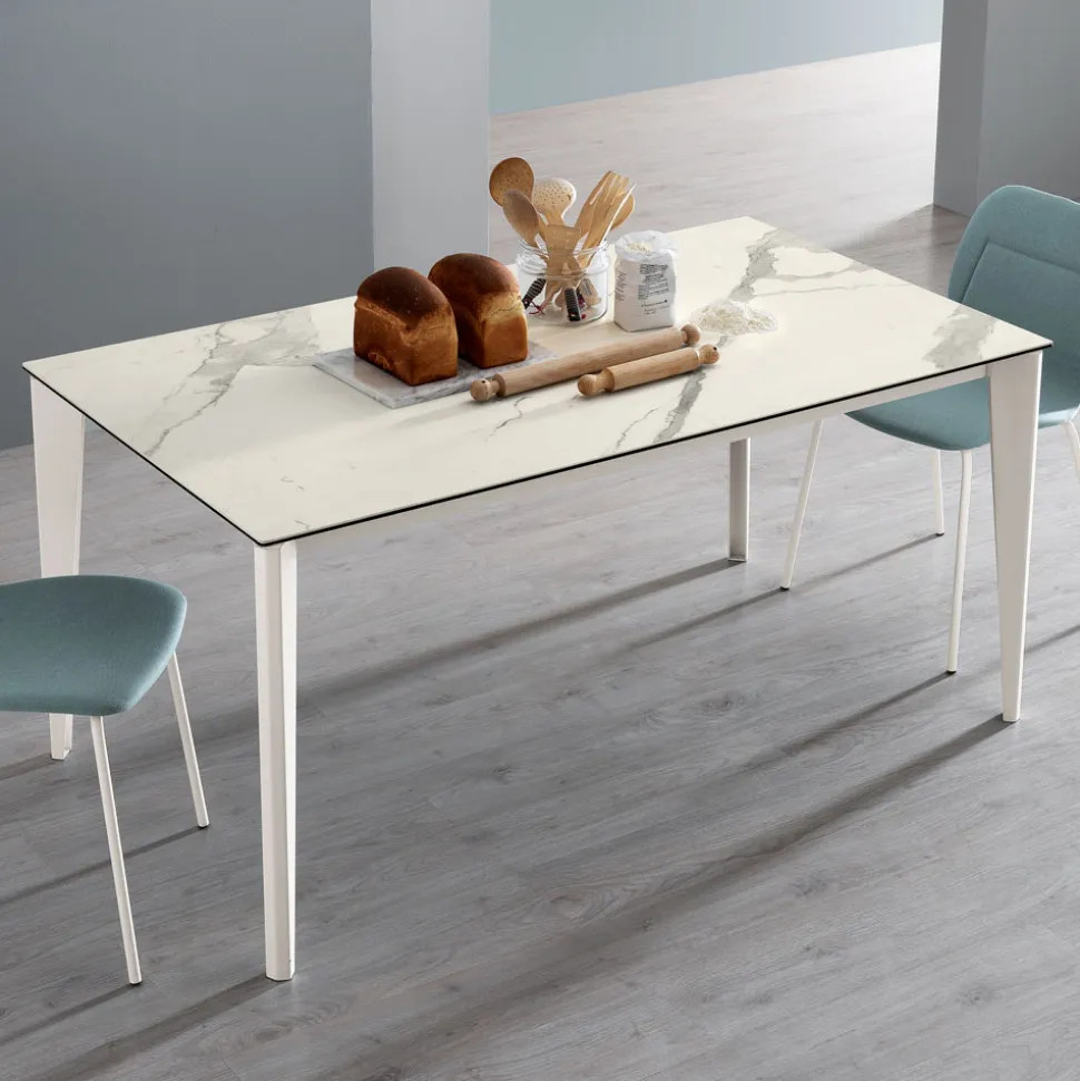 Tavolo Allungabile in Vetroceramica e Base in Metallo di Diverse Finiture - Ariel