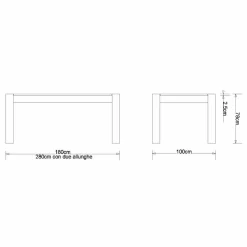 Tavolo allungabile moderno in rovere massellato,L180/280xP100cm, Jacob