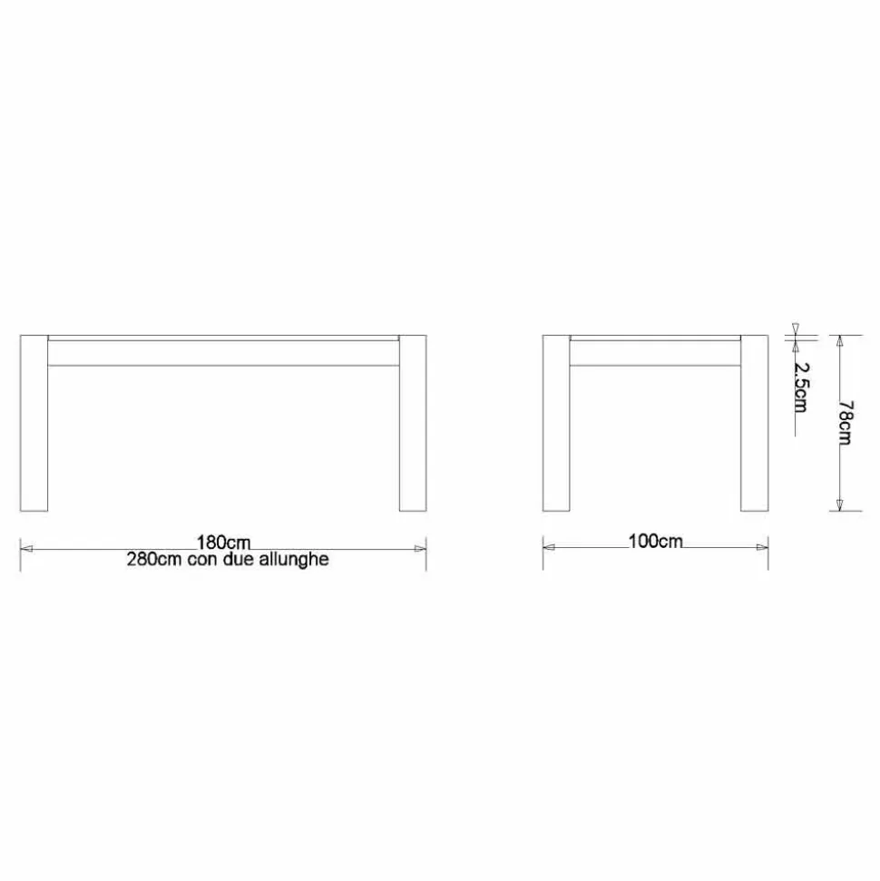 Tavolo allungabile moderno in rovere massellato,L180/280xP100cm, Jacob