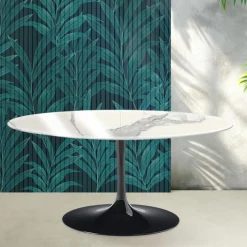 Tavolo Allungabile Tulip Saarinen H 74 cm in Ceramica Florim Statuario Lucido - Scarlet