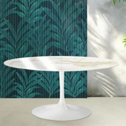 Tavolo Allungabile Tulip Saarinen H 74 cm in Ceramica Florim Calacatta Gold Lucido - Scarlet