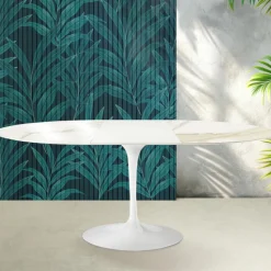 Tavolo Allungabile Tulip Saarinen H 74 cm in Ceramica Florim Calacatta Gold Lucido - Scarlet