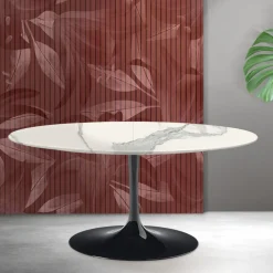 Tavolo Allungabile Tulip Saarinen H 74 cm in Ceramica Florim Statuario Opaco - Scarlet