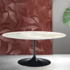 Tavolo Allungabile Tulip Saarinen H 74 cm in Ceramica Florim Calacatta Gold Opaco - Scarlet