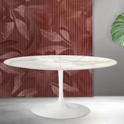 Tavolo Allungabile Tulip Saarinen H 74 cm in Ceramica Florim Calacatta Gold Opaco - Scarlet
