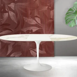 Tavolo Allungabile Tulip Saarinen H 74 cm in Ceramica Florim Calacatta Gold Opaco - Scarlet