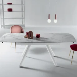 Tavolo Allungabile 140/210x90 cm in Pietra Sinterizzata Effetto Marmo - Atrio