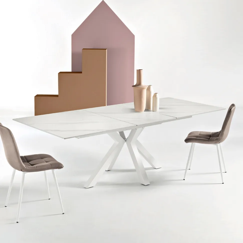 Tavolo Allungabile 180/240x100 cm in Pietra Sinterizzata Effetto Marmo - Loggia