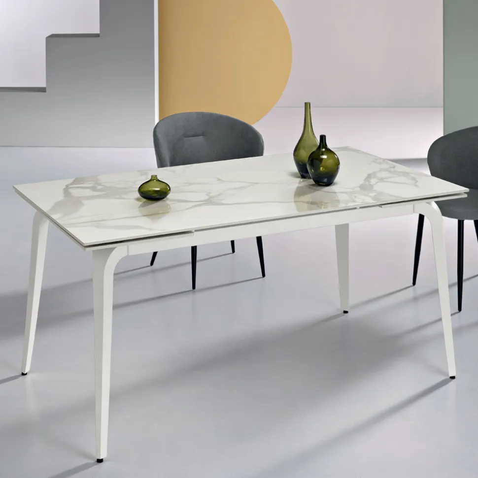 Tavolo Allungabile 160/240x90 cm in Pietra Sinterizzata Effetto Marmo - Samus