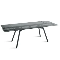 Tavolo Allungabile 160/240x91 cm in Vetro Fumè e Base in Metallo Nero - Colonna
