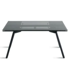 Tavolo Allungabile 160/240x91 cm in Vetro Fumè e Base in Metallo Nero - Colonna