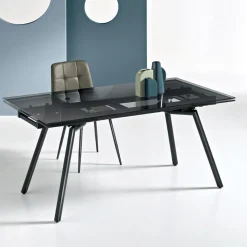 Tavolo Allungabile 160/240x91 cm in Vetro Fumè e Base in Metallo Nero - Colonna