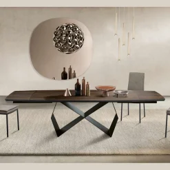 Tavolo Allungabile 200/300x100 in Rovere Impiallacciato e Metallo - Incrocio