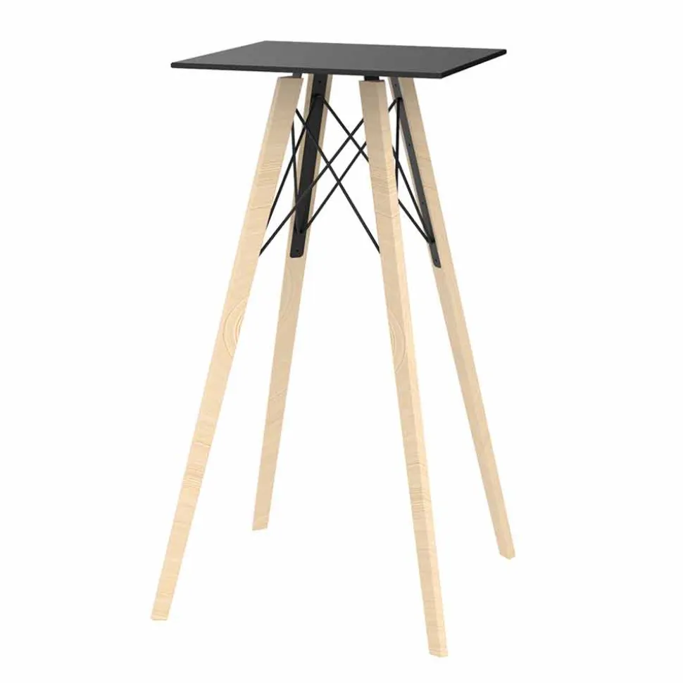 Tavolo Alto da Bar Design Quadrato in Legno e Hpl, 4 Pezzi - Faz Wood by Vondom