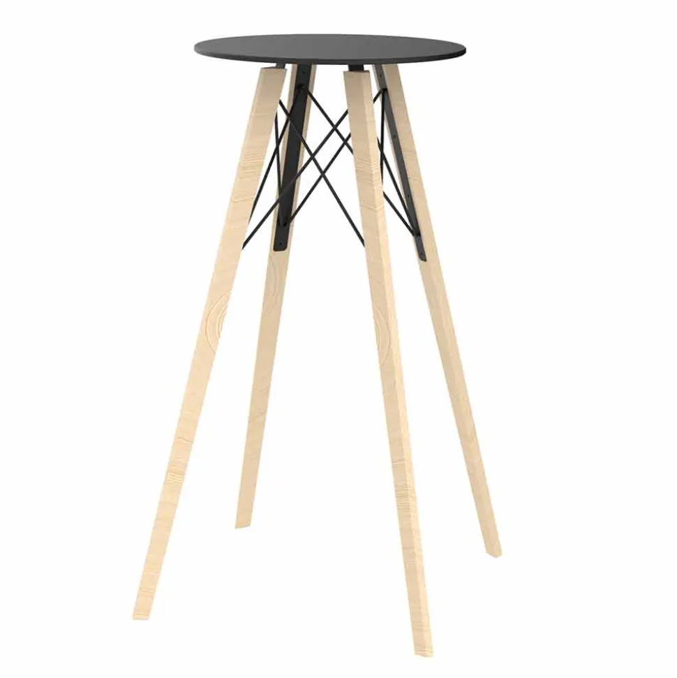 Tavolo Alto da Bar Rotondo Design in Legno e Hpl, 4 Pezzi - Faz Wood by Vondom