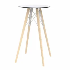 Tavolo Alto da Bar Rotondo Design in Legno e Hpl, 4 Pezzi - Faz Wood by Vondom